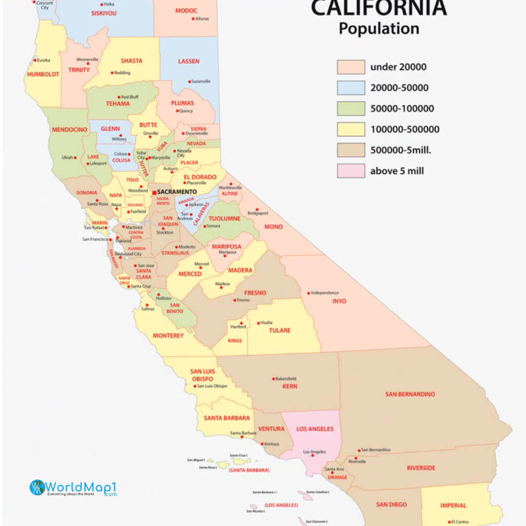 Carte de la densité de population de la Californie